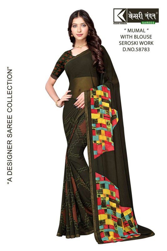 Kesari Nandan Mumal Kn-M58783 Brown Georgette Saree