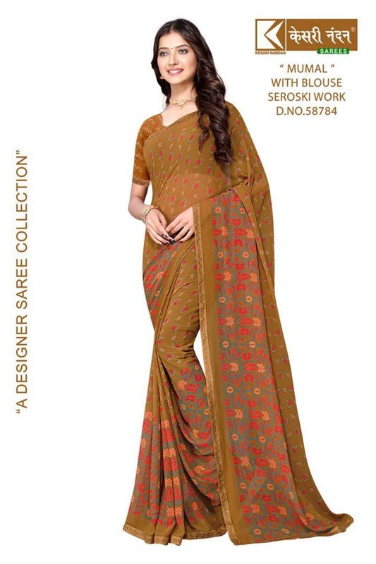 Kesari Nandan Mumal Kn-M58784 Orange Georgette Saree