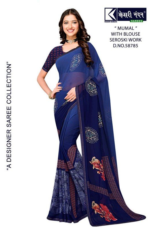 Kesari Nandan Mumal Kn-M58785 Blue Georgette Saree