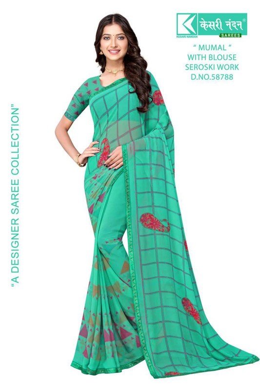 Kesari Nandan Mumal Kn-M58788 Blue Georgette Saree