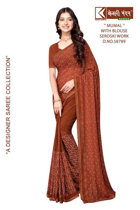 Kesari Nandan Mumal Kn-M58789 Brown Georgette Saree