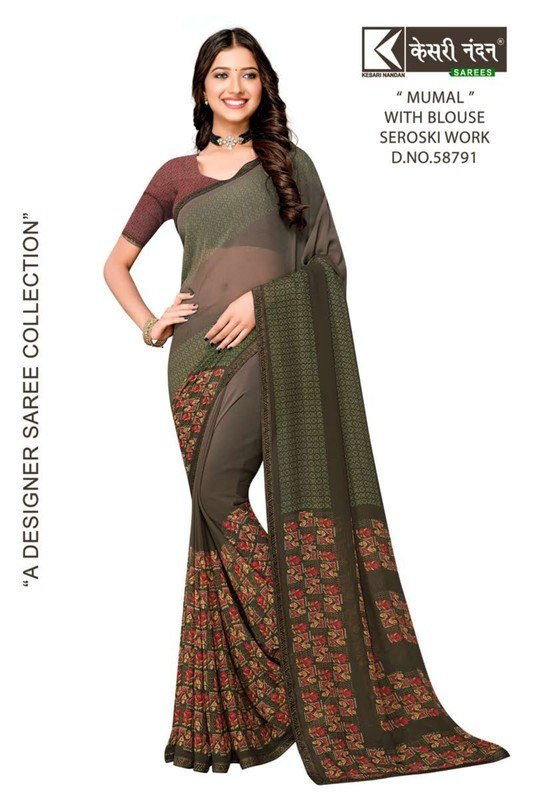 Kesari Nandan Mumal Kn-M58791 Taupe Georgette Saree