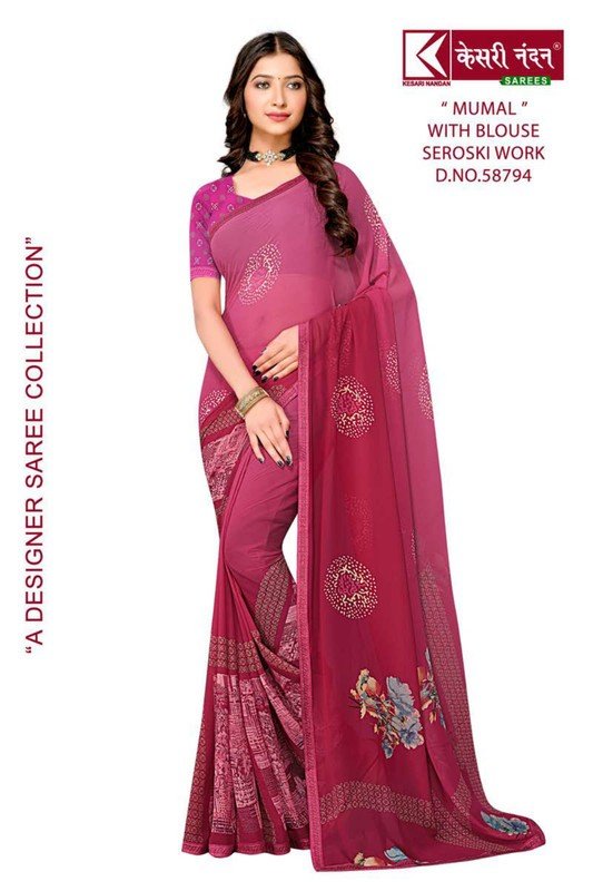 Kesari Nandan Mumal Kn-M58794 Pink Georgette Saree