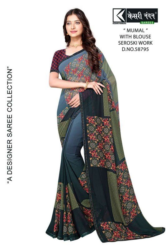 Kesari Nandan Mumal Kn-M58795 Grey Georgette Saree