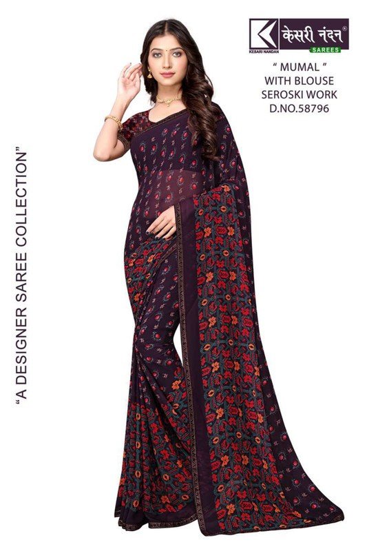 Kesari Nandan Mumal Kn-M58796 Purple Georgette Saree