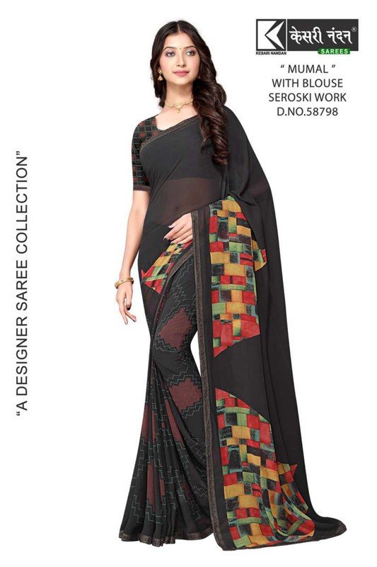 Kesari Nandan Mumal Kn-M58798 Black Georgette Saree