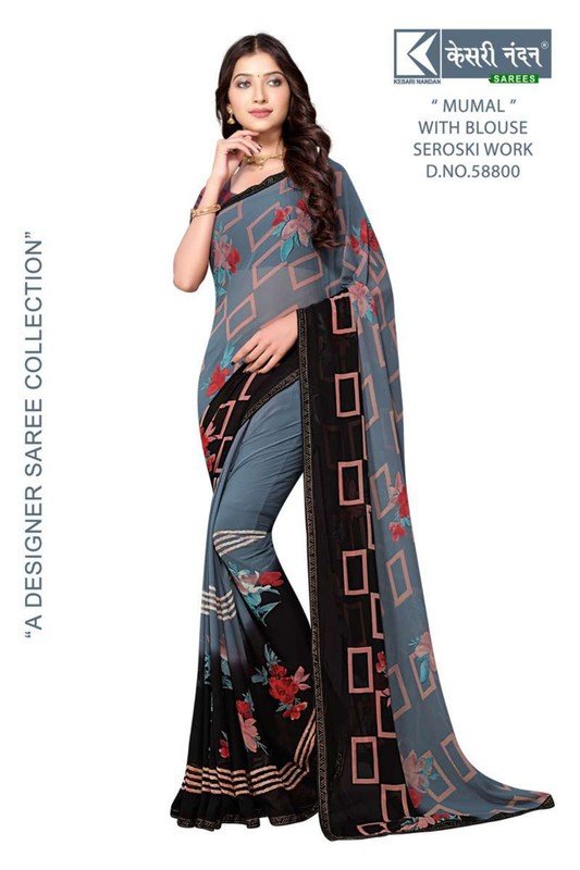 Kesari Nandan Mumal Kn-M58800 Grey Georgette Saree