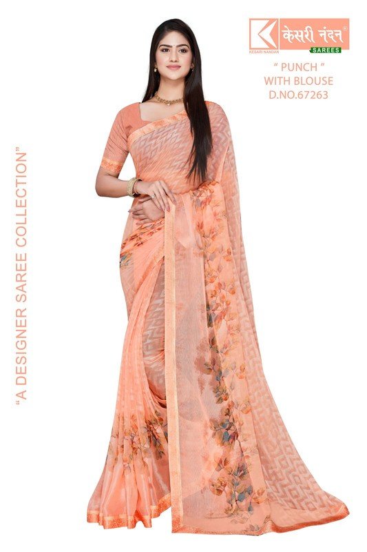 Kesari Nandan Punch Kn-P67263 Pink Chiffon Brasso Saree