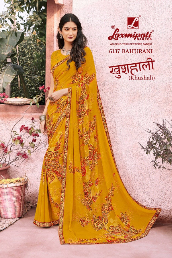 Laxmipati Khushali 6137 Yellow Georgette Saree