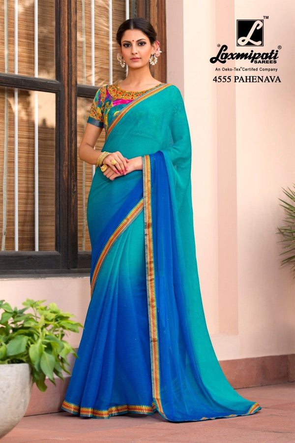 Laxmipati Khushrang 4555 Blue Chiffon Saree