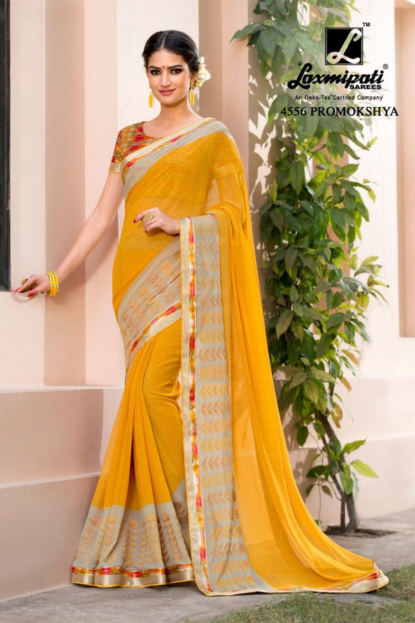 Laxmipati Khushrang 4556 Yellow Chiffon Saree