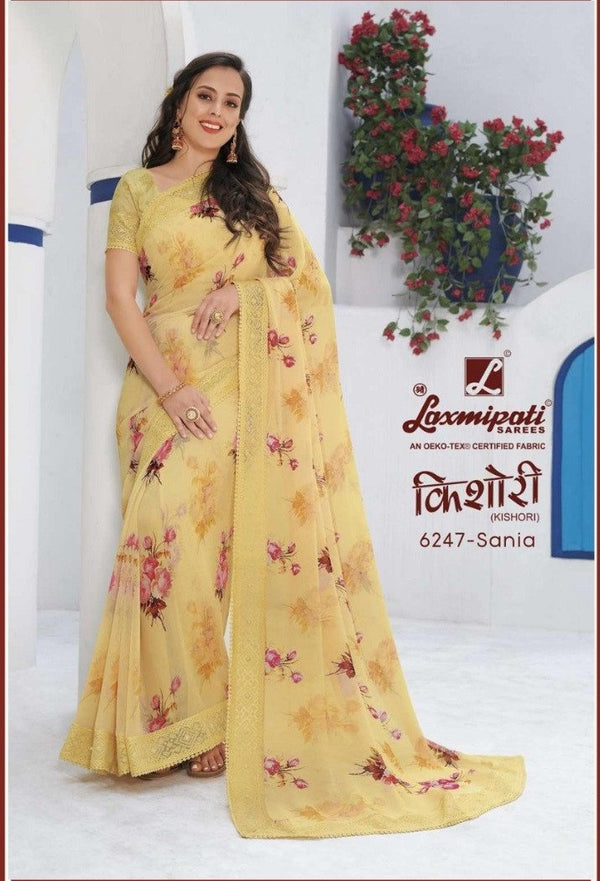 Laxmipati Kishori 6247 Yellow Georgette Saree