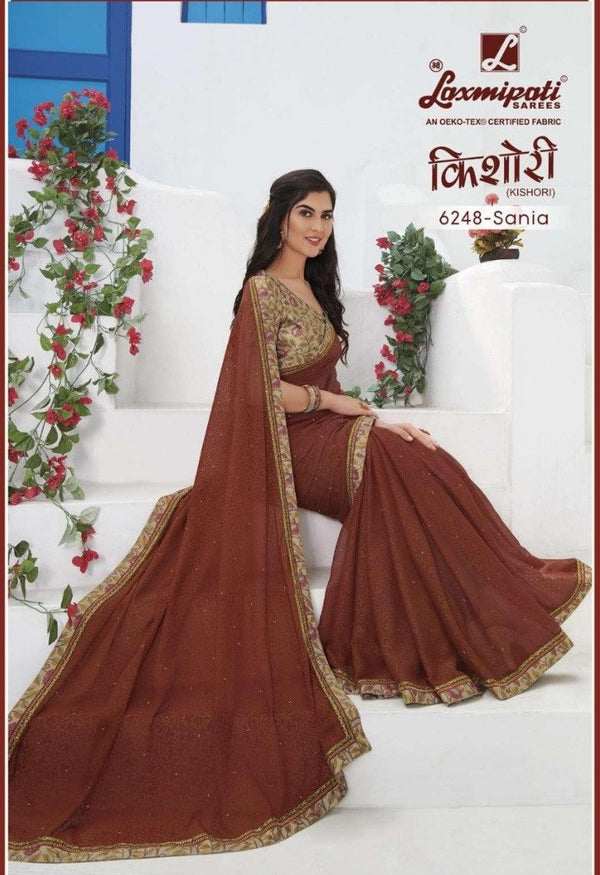 Laxmipati Kishori 6248 Brown Chiffon Saree