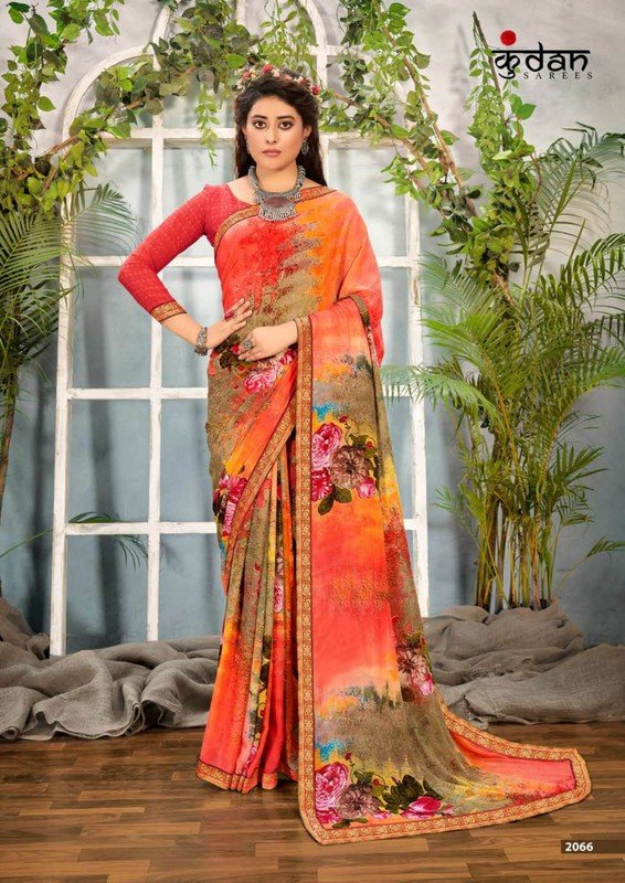 Kundan Pink Villa Kd-P2066 Orange Georgette Saree