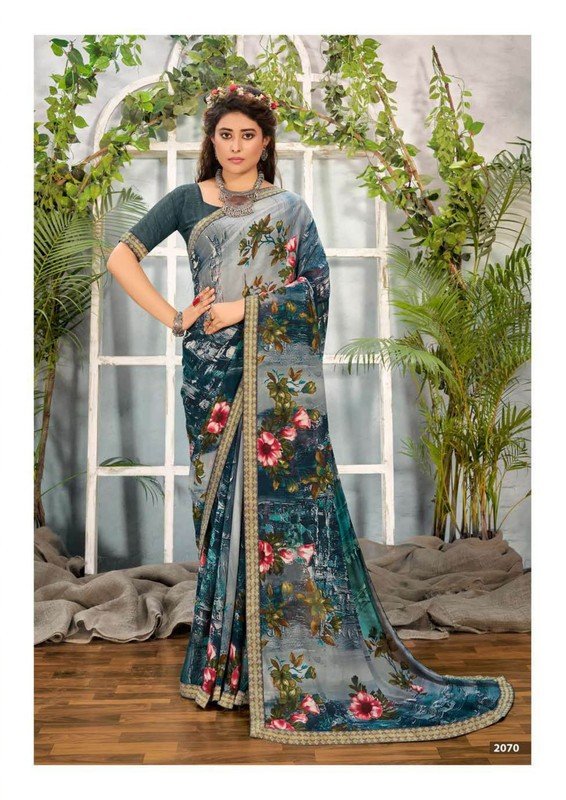 Kundan Pink Villa Kd-P2070 Grey Georgette Saree