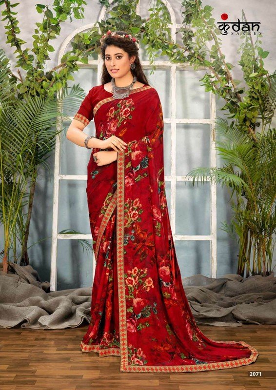 Kundan Pink Villa Kd-P2071 Red Georgette Saree