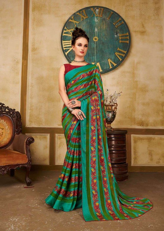 Kundan Priyal Kd-P3356 Green Chiffon Brasso Saree