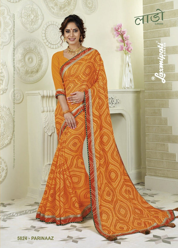 Laxmipati Laado 5824 Yellow Chiffon Saree