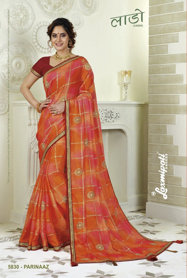 Laxmipati Laado 5830 Orange Chiffon Saree