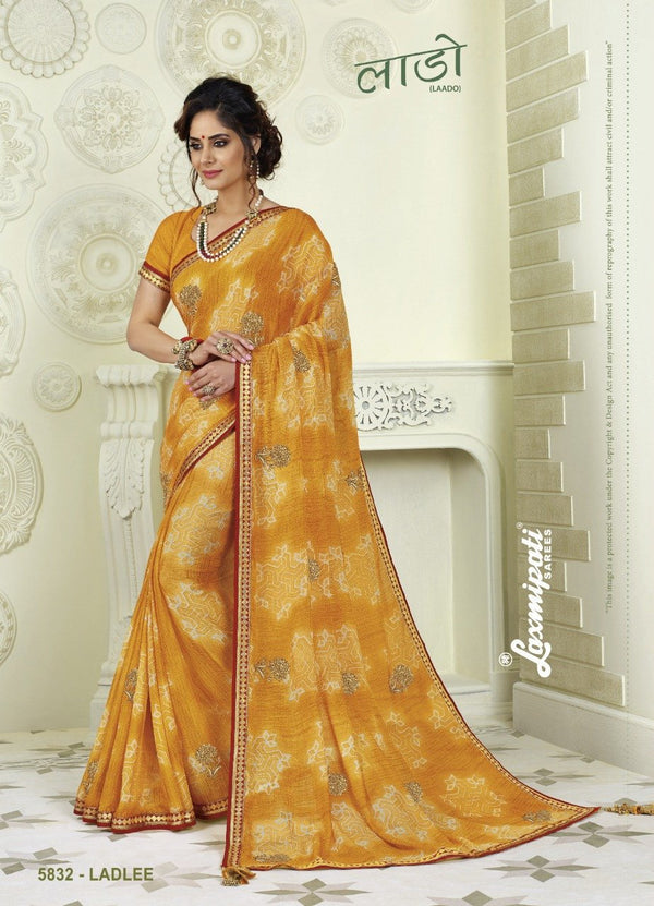 Laxmipati Laado 5832 Yellow Chiffon Saree