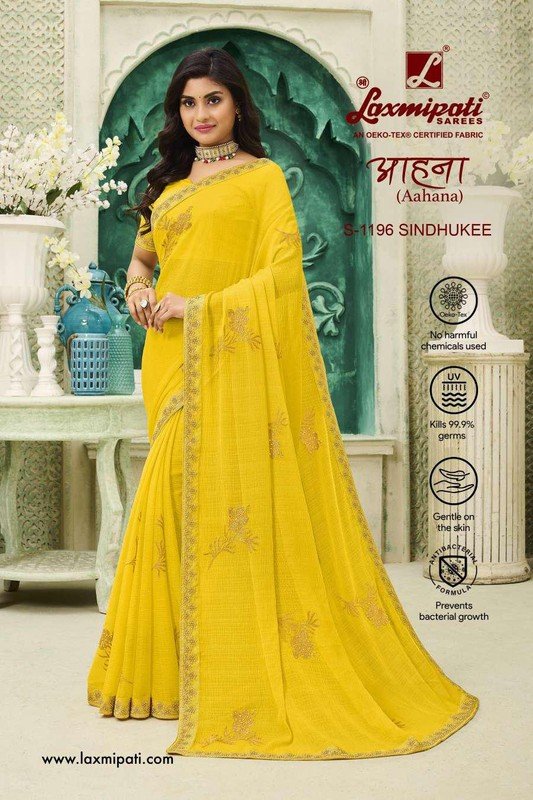 Laxmipati Aahana S-1196 Yellow Chiffon Saree