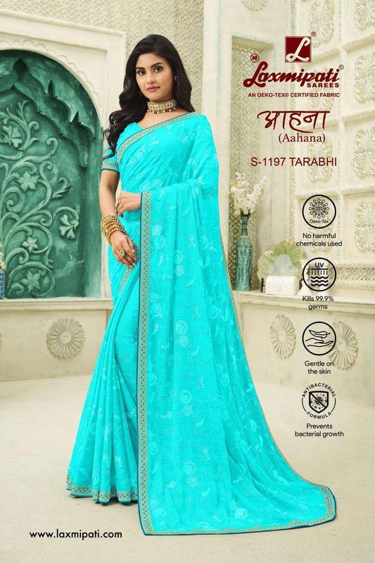 Laxmipati Aahana S-1197 Blue Chiffon Saree