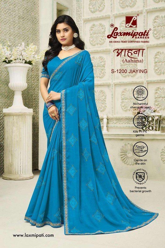 Laxmipati Aahana S-1200 Blue Chiffon Saree