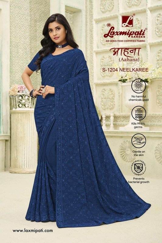 Laxmipati Aahana S-1204 Blue Chiffon Saree