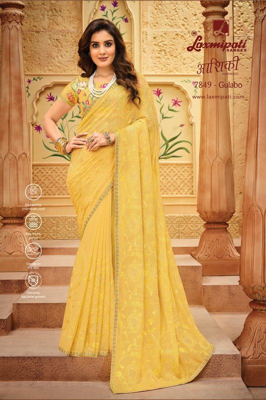 Laxmipati Aashiqui 7849 Yellow Chiffon Saree