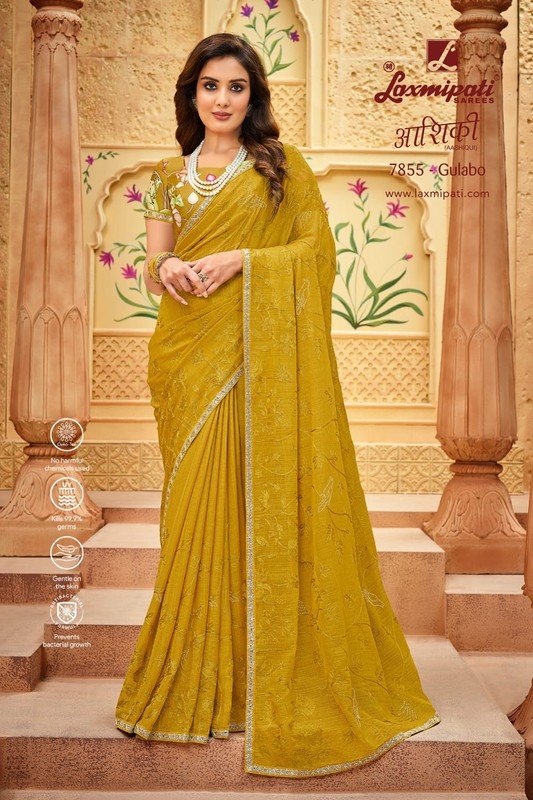 Laxmipati Aashiqui 7855 Yellow Chiffon Saree