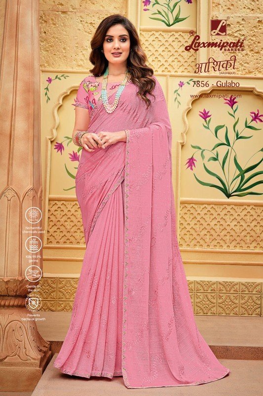 Laxmipati Aashiqui 7856 Pink Chiffon Saree