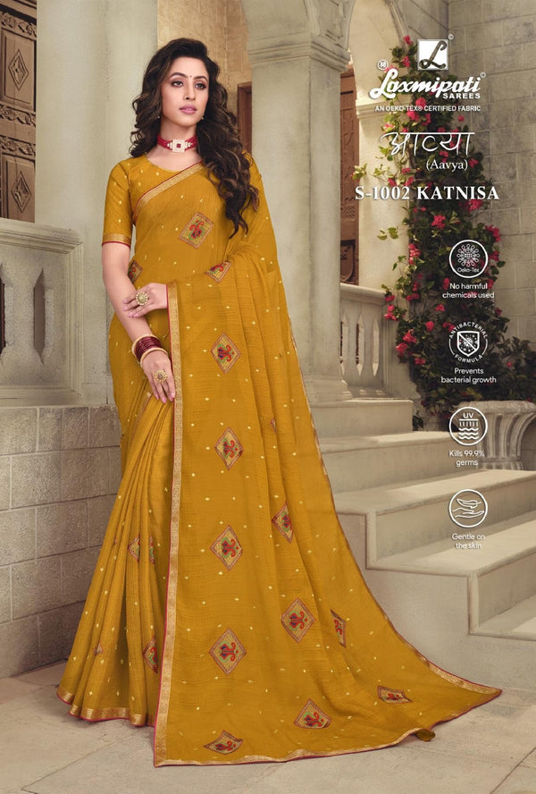 Laxmipati Aavya S-1002 Yellow Chiffon Saree