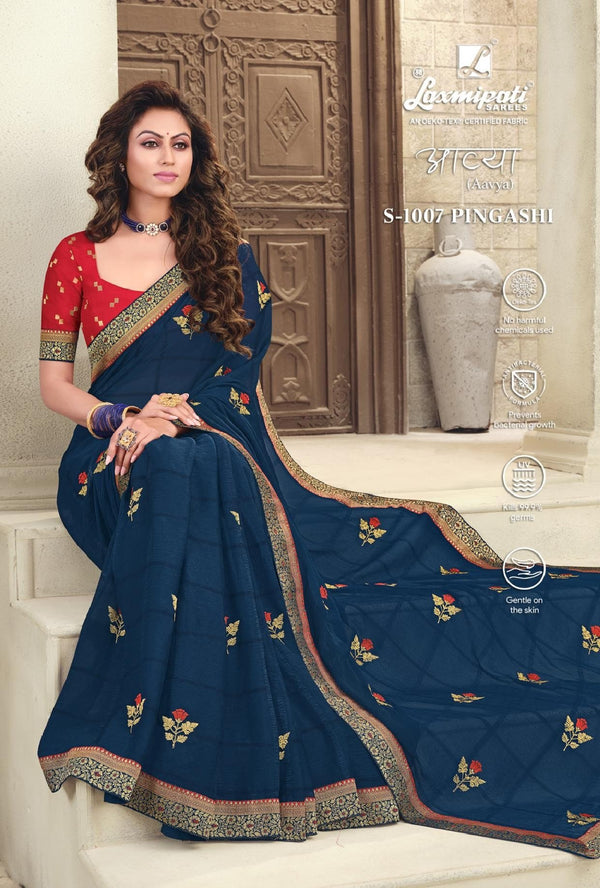 Laxmipati Aavya S-1007 Blue Chiffon Saree