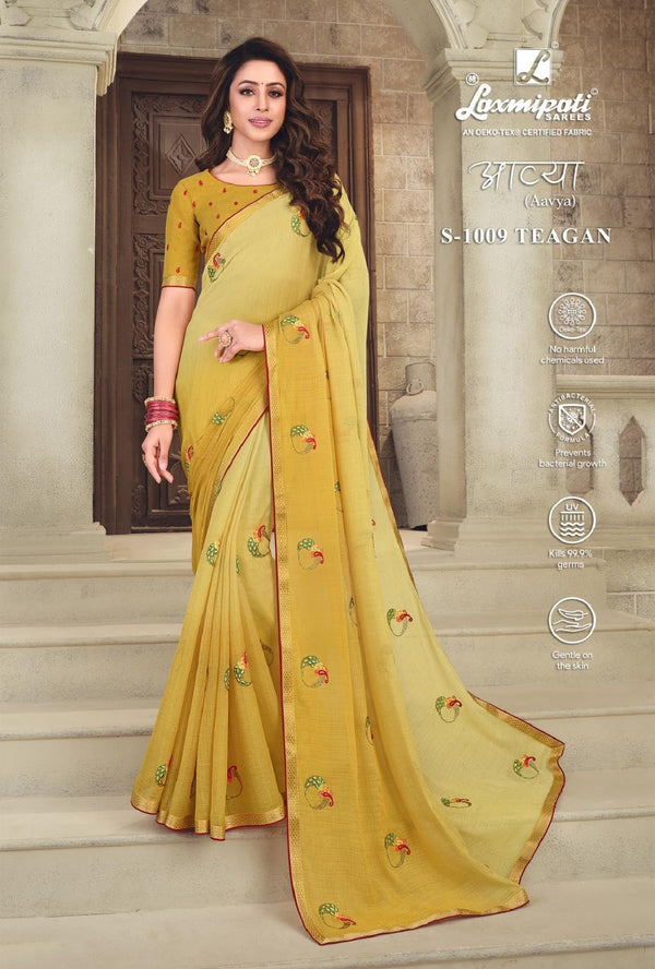 Laxmipati Aavya S-1009 Yellow Chiffon Saree