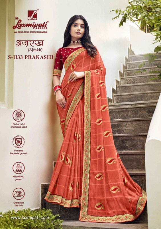 Laxmipati Ajrakh S-1133 Red Chiffon Saree