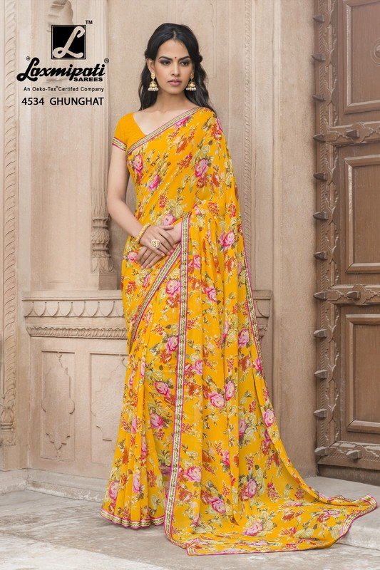 Laxmipati All Time 4534 Yellow Georgette Saree