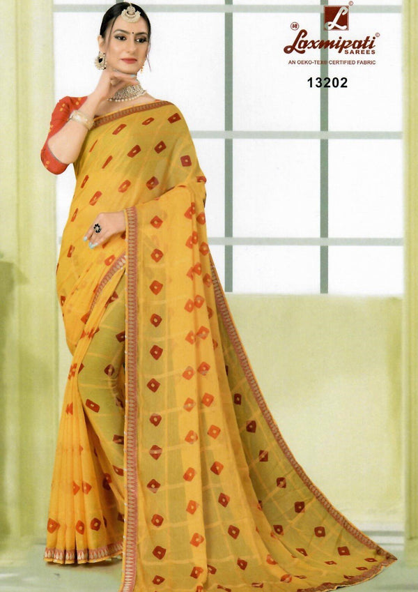 Laxmipati All Time Hit Pm-13202 Yellow Chiffon Saree