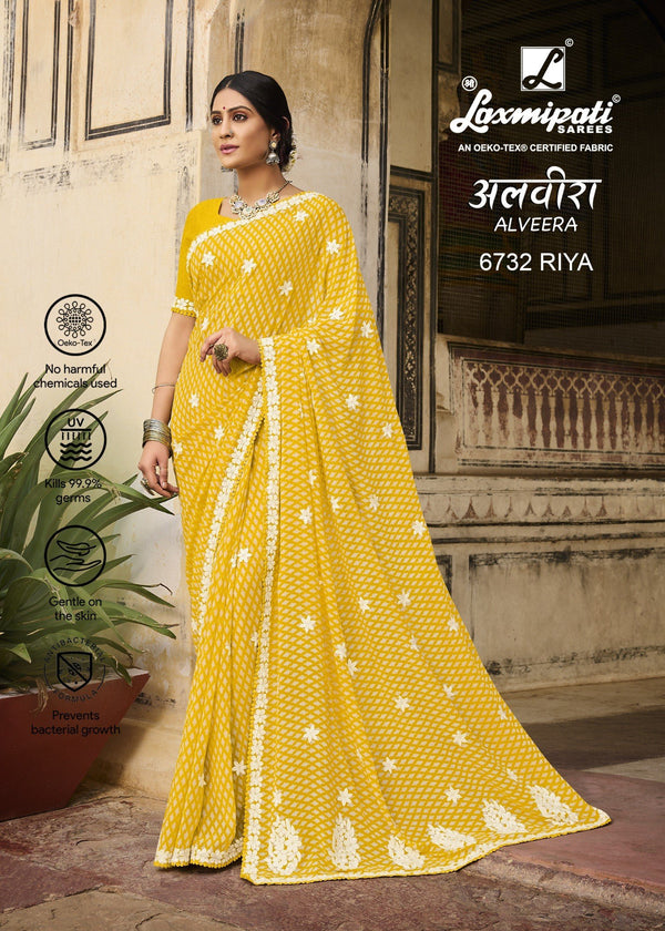 Laxmipati Alveera 6732 Yellow Georgette Saree