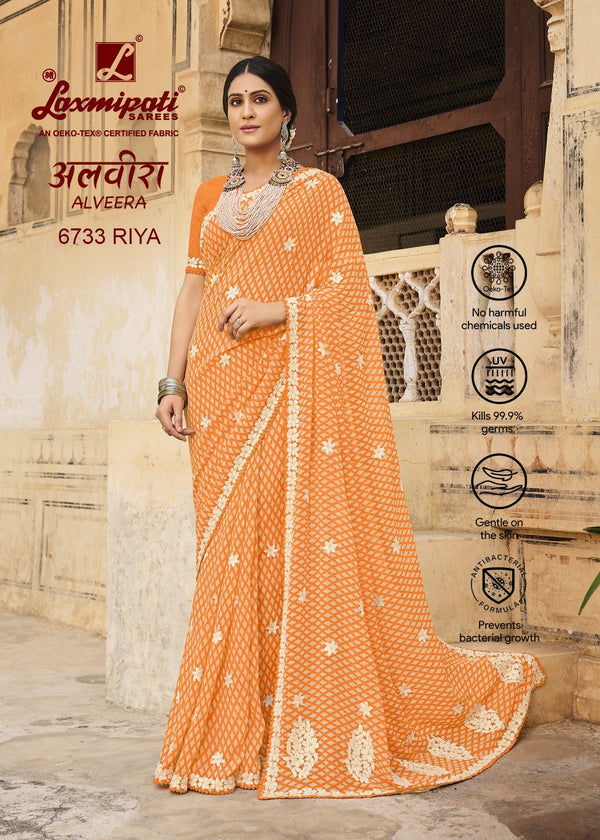 Laxmipati Alveera 6733 Orange Georgette Saree