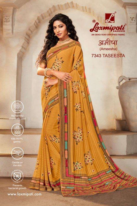 Laxmipati Ameesha 7343 Yellow Georgette Saree