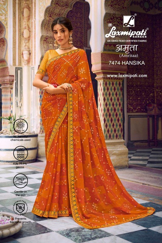 Laxmipati Amrita 7474 Orange Heavy Georgette Saree