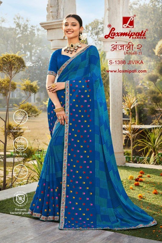 Laxmipati Anjali-2 S-1386 Blue Chiffon Saree