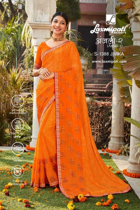 Laxmipati Anjali-2 S-1388 Orange Chiffon Saree