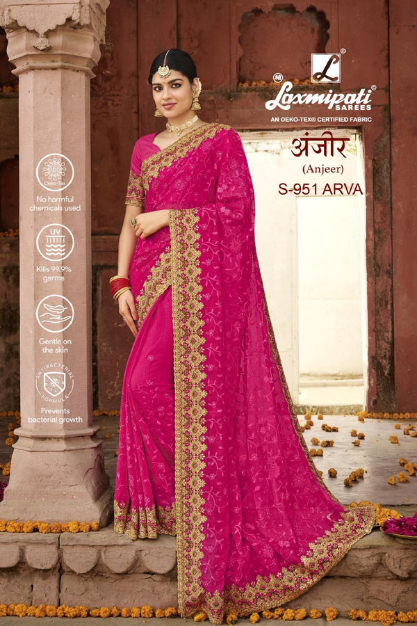 Laxmipati Anjeer S-951 Pink Chiffon Saree