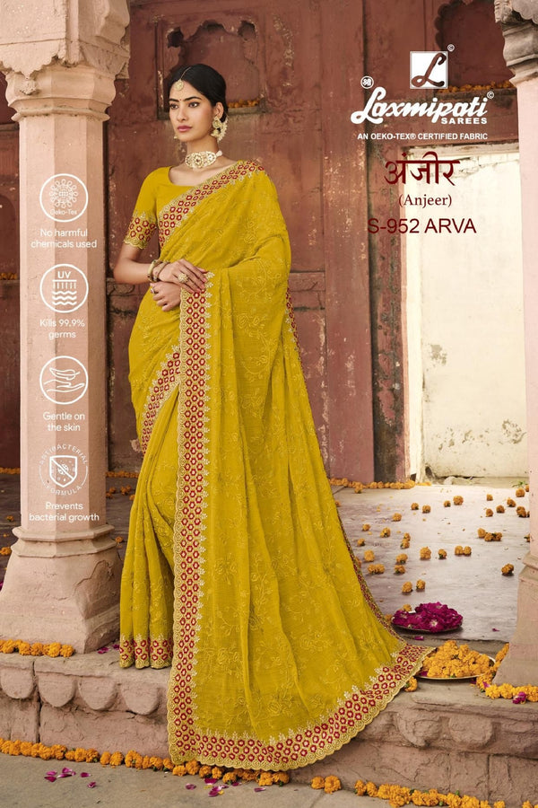 Laxmipati Anjeer S-952 Yellow Chiffon Saree