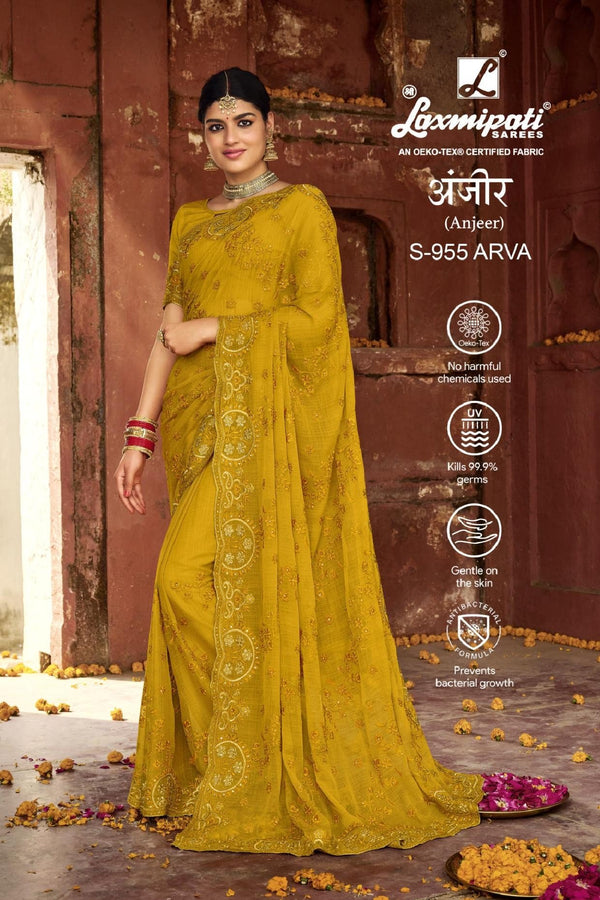 Laxmipati Anjeer S-955 Yellow Chiffon Saree