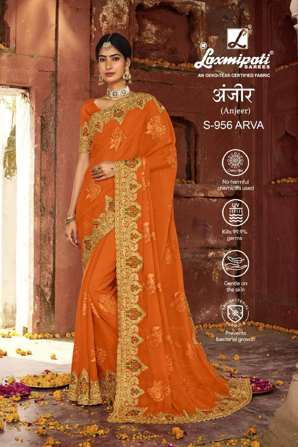 Laxmipati Anjeer S-956 Orange Chiffon Saree