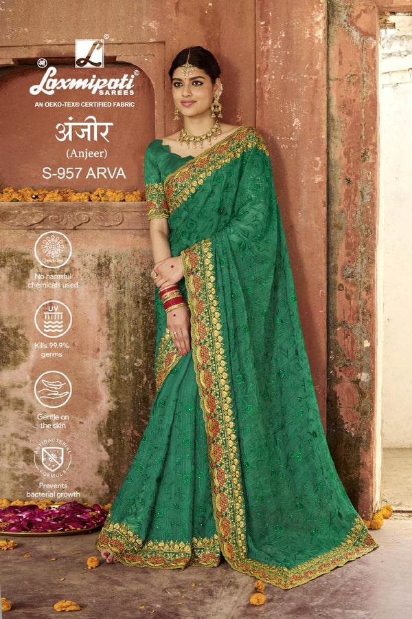 Laxmipati Anjeer S-957 Green Chiffon Saree