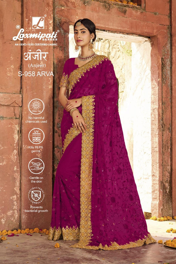 Laxmipati Anjeer S-958 Purple Chiffon Saree