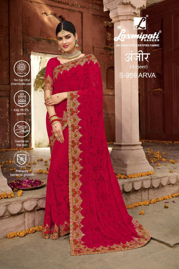 Laxmipati Anjeer S-959 Red Chiffon Saree